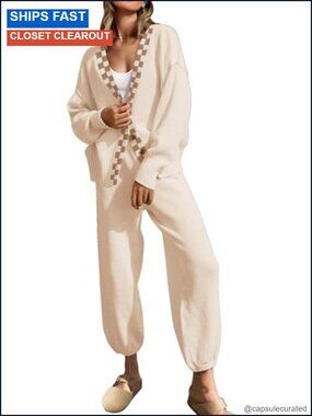 Knit Sweater Set Oversized Cardigan & Pants Lounge Matching